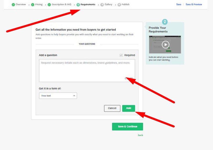 Fiverr gig Requirements add