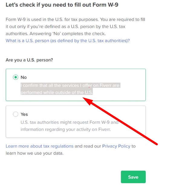 Fiverr Non us settings select